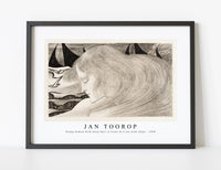 Jan Toorop - Young woman with wavy hair in front of a sea with ships (1900)