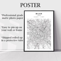 Milan, Italy Scandinavian Style Map Print 