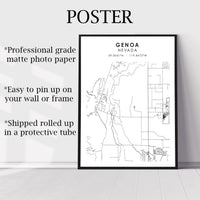 Genoa, Nevada Scandinavian Map Print