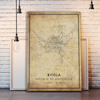 Bitola, Republic Of Macedonia Vintage Style Map Print