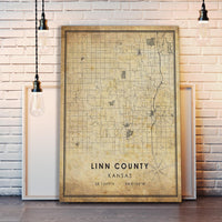 
              Linn County, Kansas Vintage Style Map Print
            