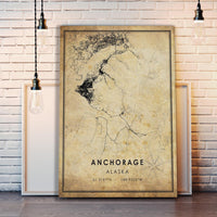 
              Anchorage, Alaska Vintage Style Map Print 
            