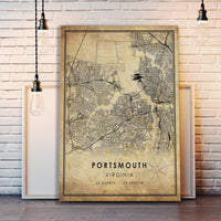Portsmouth, Virginia Vintage Style Map Print 