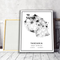 Tanzania, East Africa Modern Style Map Print