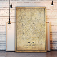 Avon, Massachusetts Vintage Style Map Print 