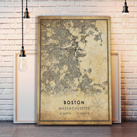 Boston, Massachusetts Vintage Style Map Print