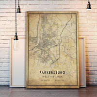 
              Parkersburg, West Virginia Vintage Style Map Print
            