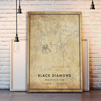 Black Diamond, Washington Vintage Style Map Print 
