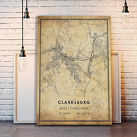 
              Clarksburg, West Virginia Vintage Style Map Print 
            