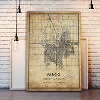 
              Fargo, North Dakota Vintage Style Map Print 
            