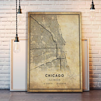 Chicago, Illinois Vintage Style Map Print