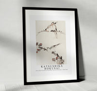 Katsushika Hokusai - Three Birds Perched on Branches, One with Blossoms 1830-1850