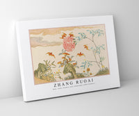 Zhang Ruoai - Bats, rocks, flowers oval calligraphy (18th Century)