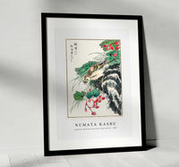 Numata Kashu - Japanese Hawfinch and Pirus Spectabilis illustration from Pictorial Monograph of Birds (1885)