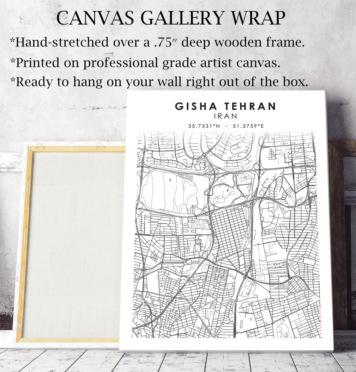 Gisha Tehran, Iran Scandinavian City Map Print | City Streets Map Decor