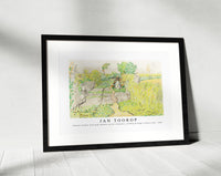 Jan Toorop - Peasant woman with milk buckets on her shoulders, walking through a wheat field (1906)