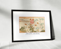 Zhang Ruoai - Bats, rocks, flowers oval calligraphy (18th Century)