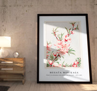 Megata Morikaga - Peach tree branches with leaves and blossoms during 1870–1880