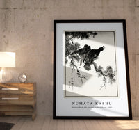 Numata Kashu - Eastern Rook and Cypress on New Moon illustration from Pictorial Monograph of Birds (1885)