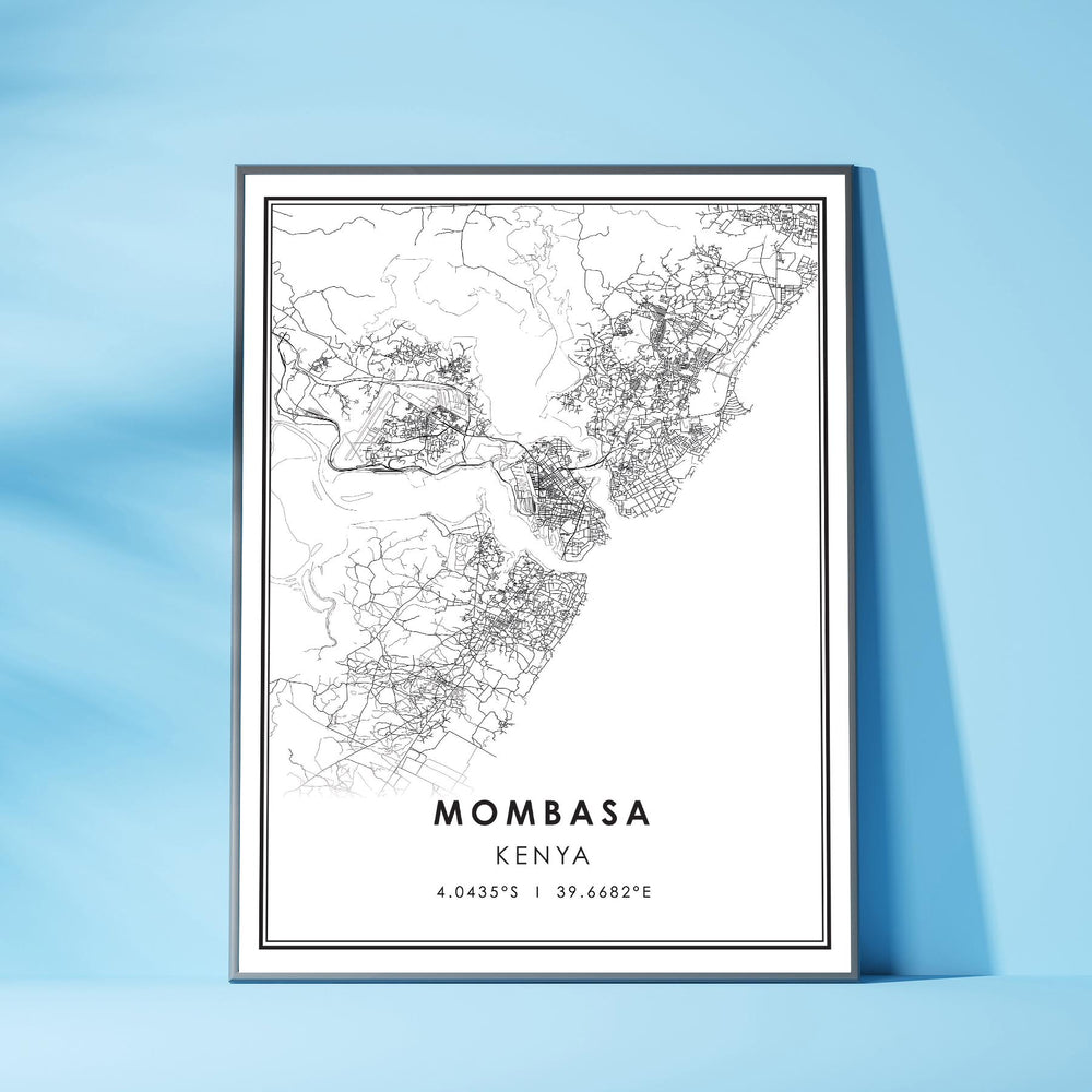 Mombasa, Kenya Modern Style Map Print 