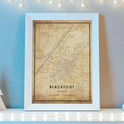Blackfoot, Idaho Vintage Style Map Print 