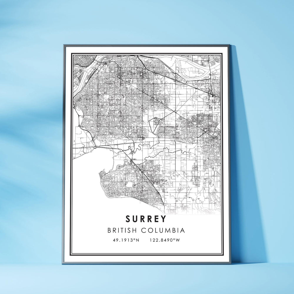 Surrey, British Columbia Modern Style Map Print 