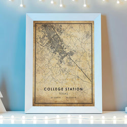 College Station, Texas Vintage Style Map Print 