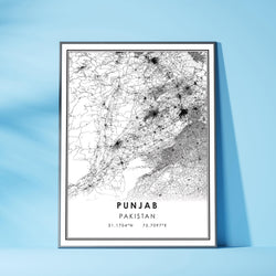 Punjab, Pakistan Modern Style Map Print 