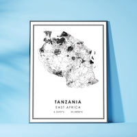 Tanzania, East Africa Modern Style Map Print