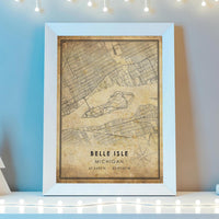 Belle Isle, Michigan Vintage Style Map Print