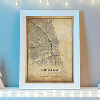 Chicago, Illinois Vintage Style Map Print