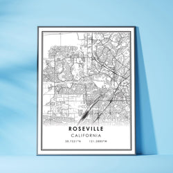 Roseville, California Modern Map Print 
