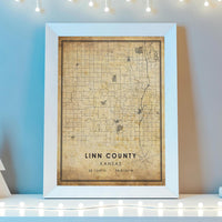 Linn County, Kansas Vintage Style Map Print