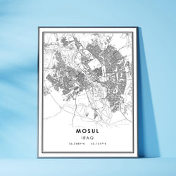 Mosul, Iraq Modern Style Map Print 