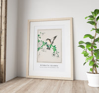 Numata Kashu - Narcissus Flycatcher and Chrysanthemum illustration from Pictorial Monograph of Birds (1885)