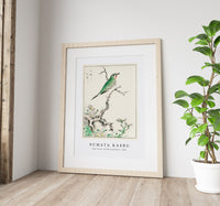 Numata Kashu - Ruby Throat and Wild Camomile illustration from Pictorial Monograph of Birds (1885)