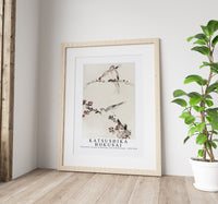 Katsushika Hokusai - Three Birds Perched on Branches, One with Blossoms 1830-1850