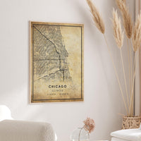 Chicago, Illinois Vintage Style Map Print