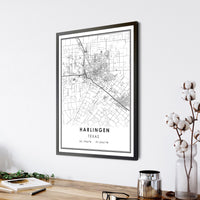 Harlingen, Texas Modern Map Print 