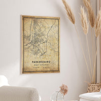 Parkersburg, West Virginia Vintage Style Map Print
