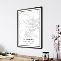 Godalming, Surrey England Modern Style Map Print 