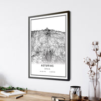 Asturias, Spain Modern Style Map Print