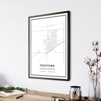 
              Rosetown, Saskatchewan Modern Style Map Print 
            