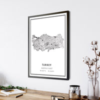 Turkey, Middle East Modern Style Map Print 