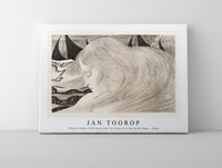 Jan Toorop - Young woman with wavy hair in front of a sea with ships (1900)