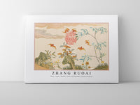 Zhang Ruoai - Bats, rocks, flowers oval calligraphy (18th Century)