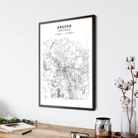 Arusha, Tanzania Scandinavian Style Map Print 