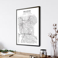 Bellevue, Washington Scandinavian Map Print 