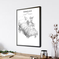 Honolulu, Hawaii Scandinavian Map Print 