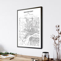 Davenport, Iowa Scandinavian Map Print 